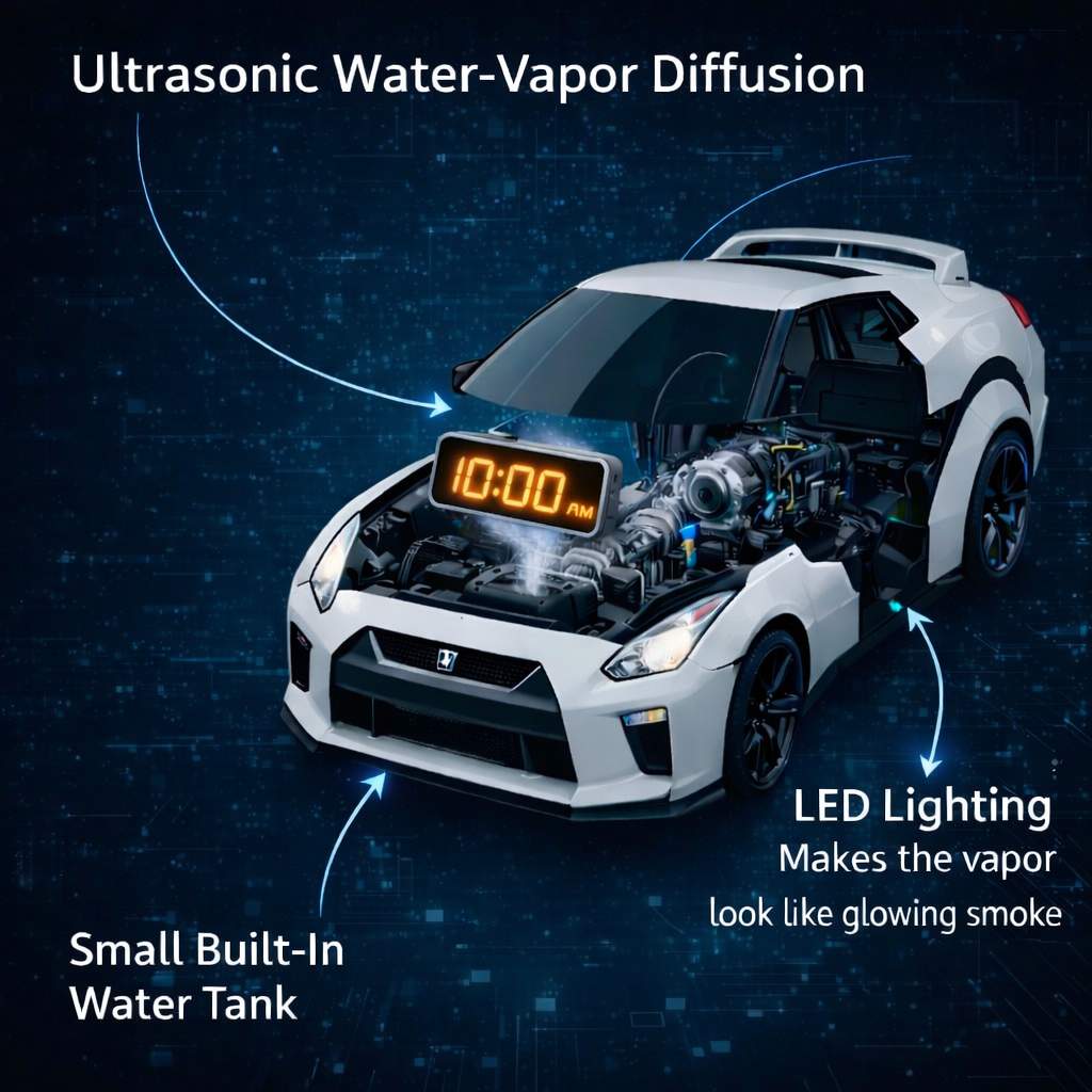 Hypercar Widebody Alarm Clock with LED Display & Smoke Effect